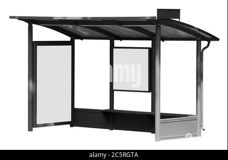 bus-stop-with-blank-banners-isolated-on-white-background-clipping-path
