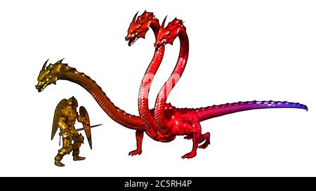 Illustration of a knight fighting with a dragon Stock Photo