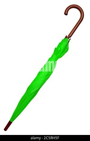 Folded green umbrella isolated on white background. Clipping path included. Stock Photo