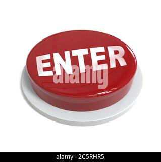 3d rendering of a red button with enter word  written on it isolated on white background Stock Photo