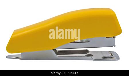 Yellow stapler isolated on white. Clipping path included. Stock Photo