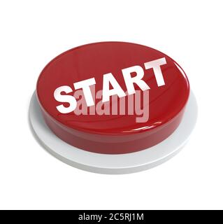 3d rendering of a red button with easy start  written on it isolated on white background Stock Photo
