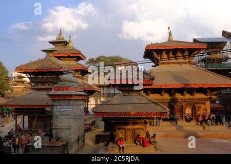 Historic temples at Hanuman Dhoka Durbar Complex inside Kathmandu Durbar Square, Nepal Stock Photo