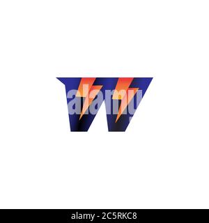 Letter W Initial Logo Design Template. Alphabet with Thunder Shape Logo Concept. Dark Blue and Orange Gradation Color Theme. Isolated On White Stock Vector