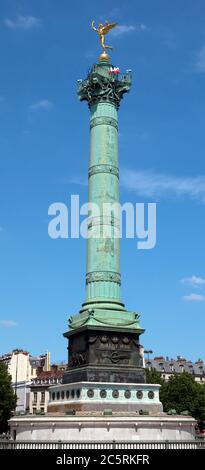 The July Column (Colonne de Juillet) is a monument to the Revolution of 1830 on Place de la Bastille in Paris, France Stock Photo