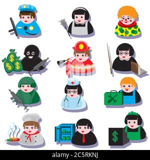 icons set of people of different professions on a white isolated background. Vector image of cartoon Stock Vector