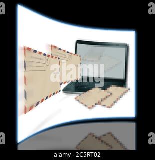 computer receive incoming mail made in 3d software Stock Photo