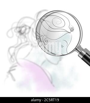 Fashion beautiful woman with long wavy hair and binary code Stock Photo