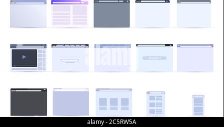 Browser icons set. Cartoon set of browser vector icons for web design Stock Vector
