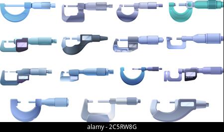 Micrometer icons set. Cartoon set of micrometer vector icons for web design Stock Vector