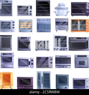 Convection oven icons set. Cartoon set of convection oven vector icons for web design Stock Vector