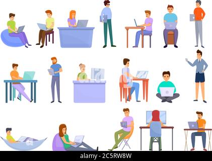 Outsource icons set. Cartoon set of outsource vector icons for web design Stock Vector