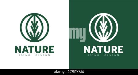 Vector organic and natural emblem and logo design template - green ecology concept or natural cosmetics - circle made with leaves Stock Vector