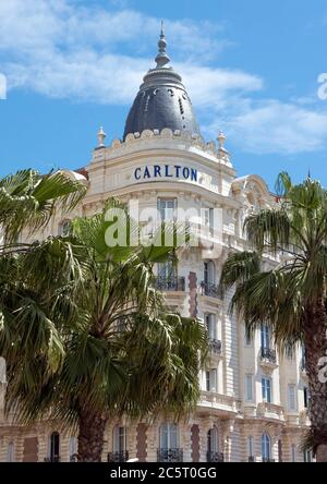 CANNES, FRANCE - MAY 6: Luxury hotel Inter Continental Carlton on May 6, 2013 in Cannes, France. It features 343 rooms. Located on the famous La Crois Stock Photo