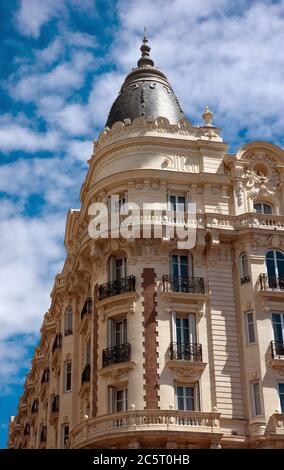 CANNES, FRANCE - MAY 6: Luxury hotel 'InterContinental Carlton' features 343 rooms, located on the famous 'La Croisette' Boulevard in Cannes, French R Stock Photo