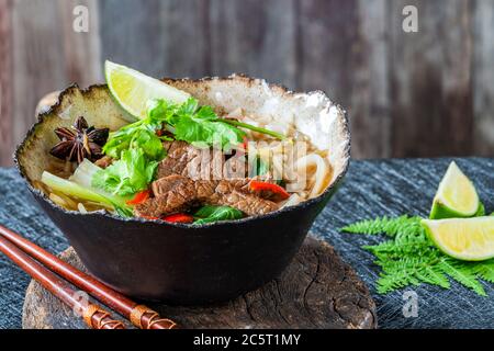 Fragrant beef and noodle soup Stock Photo