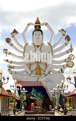 KOH SAMUI - AUGUST 14: Statue of Shiva, 18 armed buddha statue at wat plai laem temple August 14, 2012 in Koh Samui, Thailand. Stock Photo