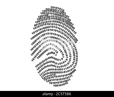 Fingerprint made with binary code, futuristic bionic concept made in 2d software Stock Photo