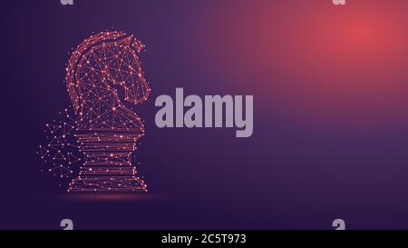 Business strategy chess knight icon with network plexus structure Stock Vector