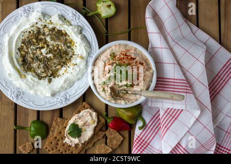 Middle Eastern dish - dense homemade yogurt labneh with zaatar Stock Photo