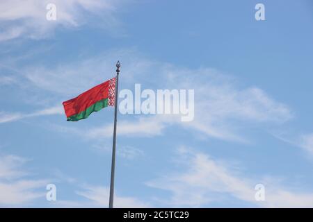 Flag of Belarus at the blue sky background Stock Photo
