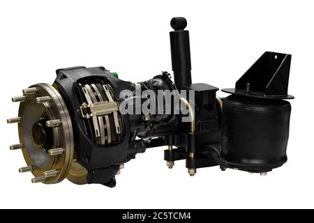 Truck wheel hub with brake and air suspension. Isolated on white background Stock Photo