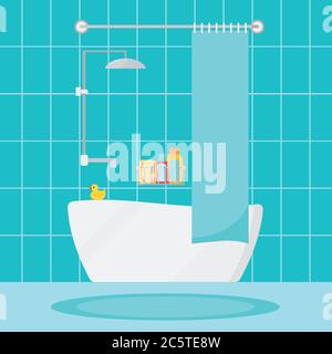 Modern cozy bathroom home interior scene vector illustration. Stock Vector