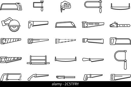 Home saw icons set. Outline set of home saw vector icons for web design isolated on white background Stock Vector