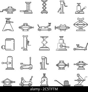 Modern jack-screw icons set. Outline set of modern jack-screw vector icons for web design isolated on white background Stock Vector