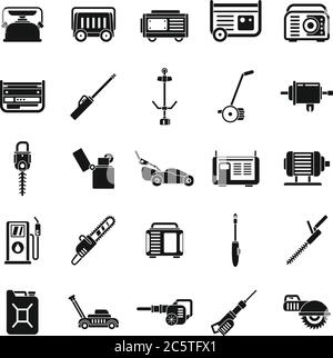Garden gasoline tools icons set. Simple set of garden gasoline tools vector icons for web design on white background Stock Vector