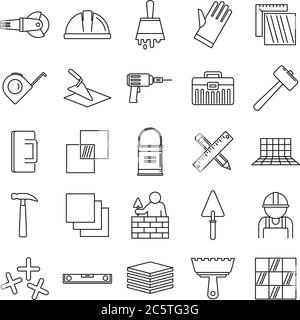 Tiler worker icons set. Outline set of tiler worker vector icons for web design isolated on white background Stock Vector