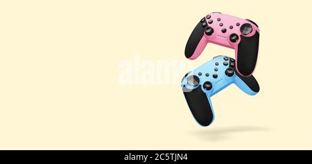 two modern joysticks. Video game controllers. Stock Photo