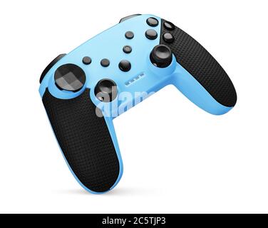 blue joystick. Video game controller isolated on white background. Clipping path Stock Photo