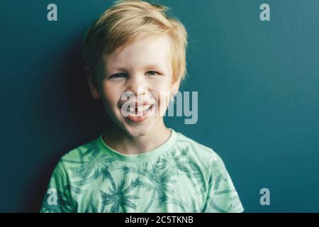 preschooler boy smiling toothless Stock Photo