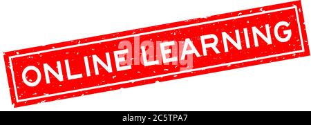 Grunge red online learning word square rubber seal stamp on white background Stock Vector