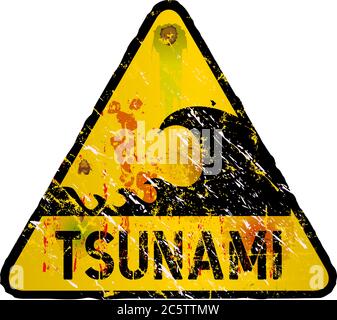 tsunami warning sign, heavy weathered, vector eps 10 Stock Vector