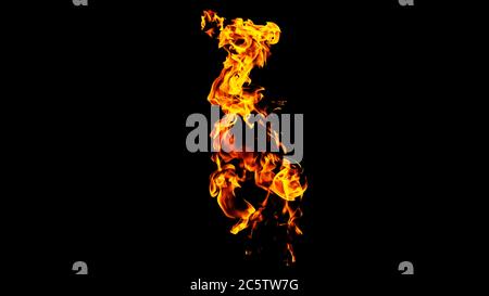 Fire flames on black background isolated. Burning gas or gasoline burns with fire and flames. Flaming burning sparks close-up, fire patterns. Infernal Stock Photo