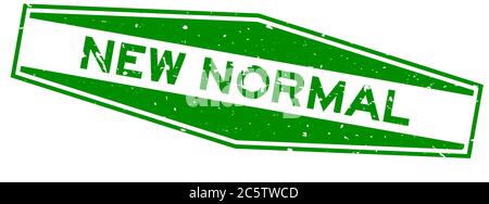 Grunge green new normal word hexagon rubber seal stamp on white background Stock Vector