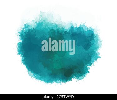 Digital drawing in green and blue tones. Stains of paint isolated on white background. Abstract watercolor illustration. Contemporary artwork Stock Photo