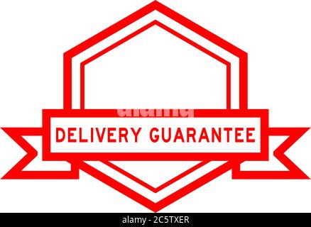 Vintage red color hexagon label banner with word delivery guarantee on white background Stock Vector