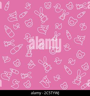 newborn baby pink background with childrens toys and animals, objects Stock Vector