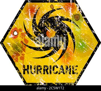 hurricane warning sign, heavy weathered, vector eps 10 Stock Vector