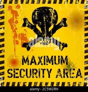 maximum security area sign grungy style, with skull, web icon vector Stock Vector