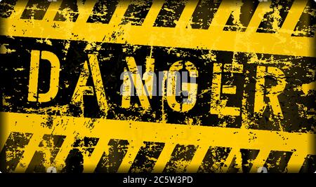 Danger and risk warning signage or computer virus sign, worn and grungy, vector illustration Stock Vector