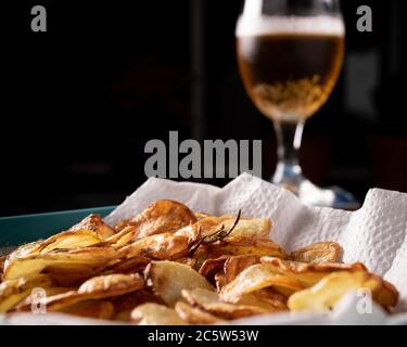 french fries with beer Stock Photo