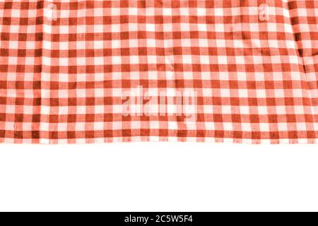 Fragment of checkered tissue. The texture of the Scottish fabric. Close-up. Stock Photo