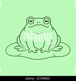 Cartoon toad drawing. Funny toad sitting on lily pad. Cute and simple vector clip art illustration. Stock Vector