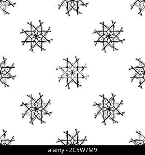 Seamless pattern made from doodle abstract snowflakes. Isolated on white background. Vector stock illustration. Stock Vector
