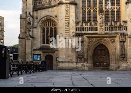 Bath's Abbey Church Yard is unusually empty of people during the Covid-19 pandemic travel restrictions. Stock Photo