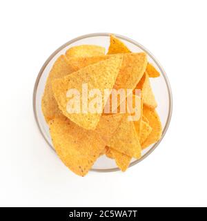 Snack to beer. Nachos in glass plate isolated on white background Stock Photo